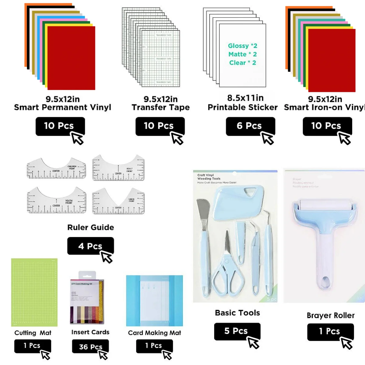 84pcs Joy Xtra Ultimate Accessories Bundle,Craft Starter Kit with HTV Vinyl,Adhesive Vinyl,Weeding Tools,Cutting Mat,Inset Card
