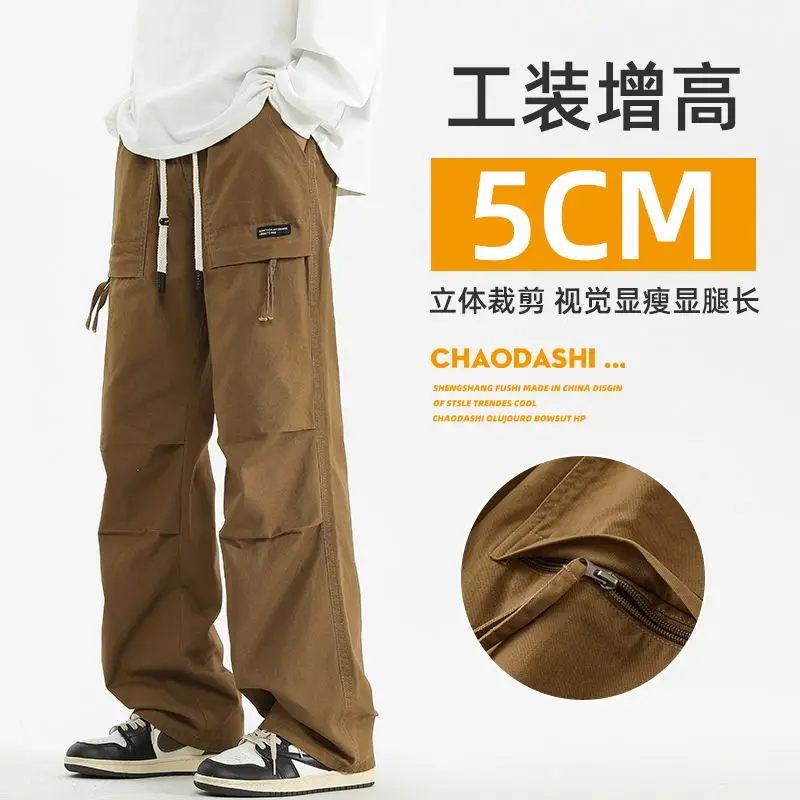 سراويل رجالية للخريف الأمريكية عالية الشارع، سراويل عمل جديدة فضفاضة من القطن الخالص بأنبوب مستقيم ومتعددة الاستخدامات للرياضة والترفيه