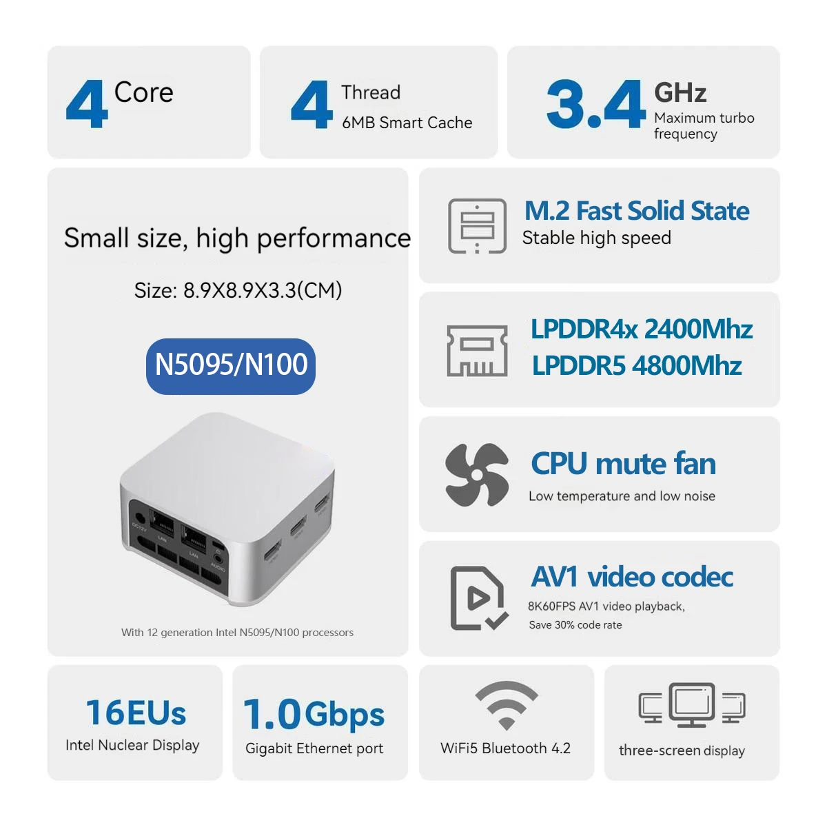 Mini PC FIREBAT T8 Pro Plus Intel Celeron N5095 N100 Pulpitowy komputer do gier 8GB 16GB 256GB 512GB DDR4 DDR5 WIFI5 BT4.2