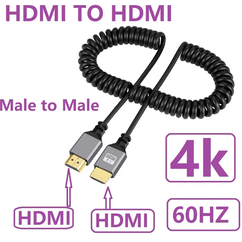 4K 60HZ HDMI Cable 0.5-2.4M MINI/Micro HDMI-compatible TO HDMI Coiled Extension Flexible Spiral Cable Male to Male Plug Cable