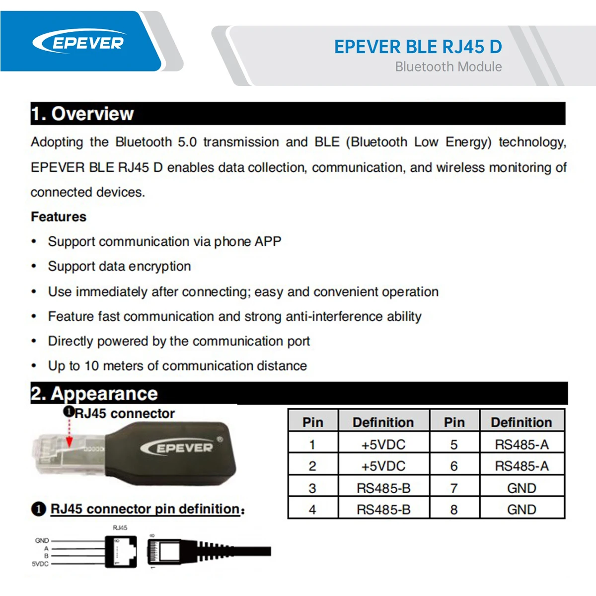EPEVER Bluetooth Adapter BLE F - Pwm Charge Controller recension och pris
