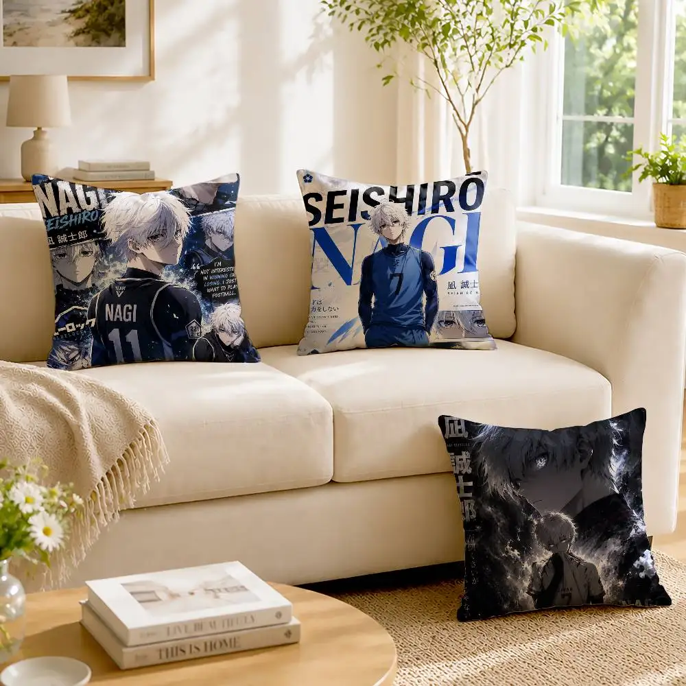 Blue L-Lock Anime N-Nagi  Customizable Square Pillow case Double Sided Print Sofa Bedroom Decor Cushion Cover