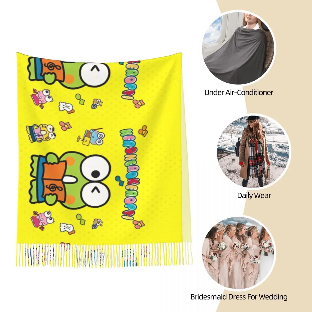 Warm Scarf Winter MINISO Sanrio Keroppi Cute Cartoon Frog Shawls Wrpas Custom Bufanda Mujer Women Luxury 2024 Large Scarves