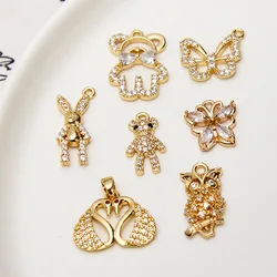 1pcs Cartoon Bear Rabbit Butterfly Pendant Micro-set Zircon Earrings Necklace Pendant Diy Jewelry Accessories Handmade Charms