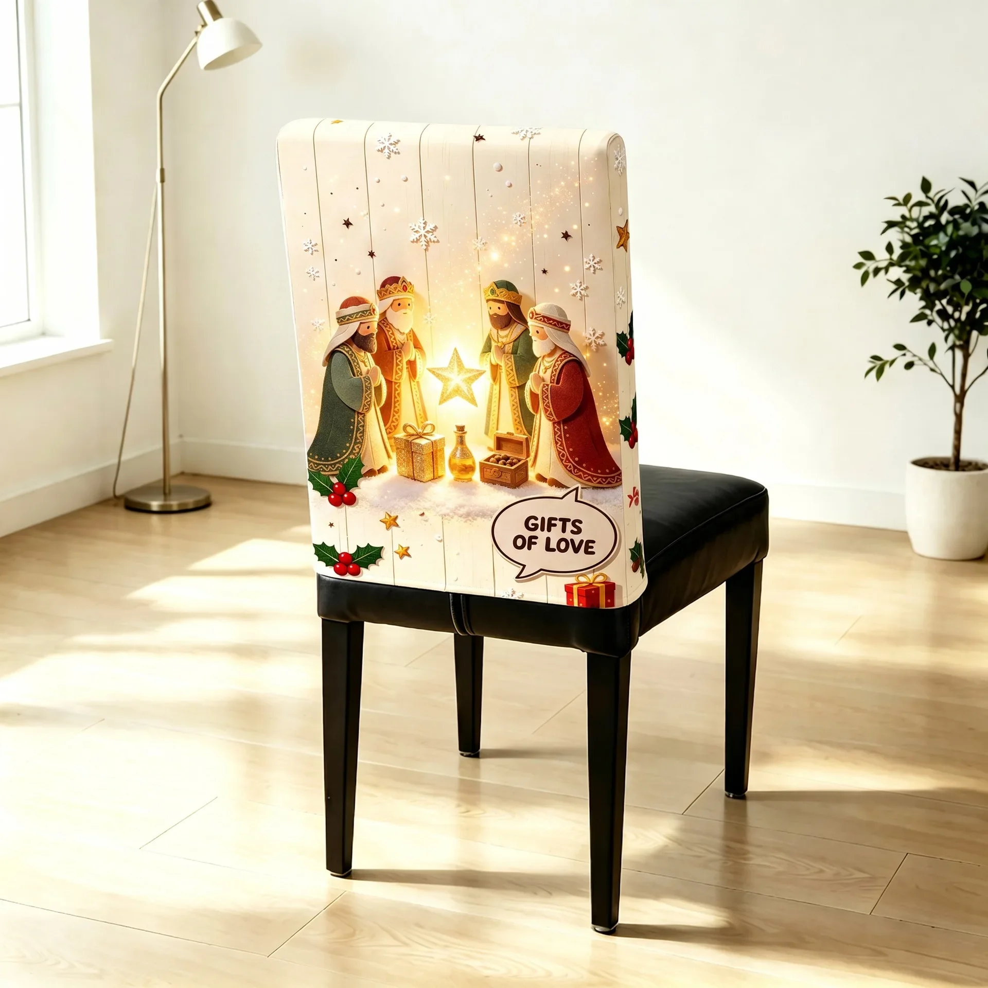 VIKAMA Santa Claus Reindeer Christmas Red Background Chair Covers 2/4/6 PCS for Holiday Party Kitchen Home Decor