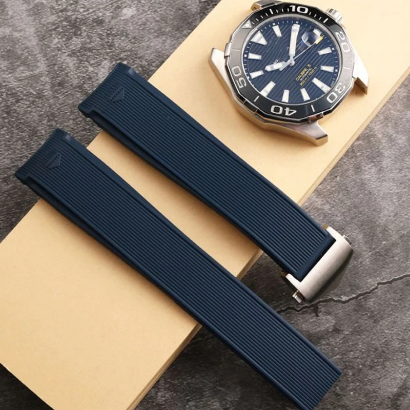 

Rubber Silicone Watch Strap For Tag Heuer CARRERA AQUARACER 300 WAY201A WAY211C Black Blue Watch bracelet 20mm 22mm