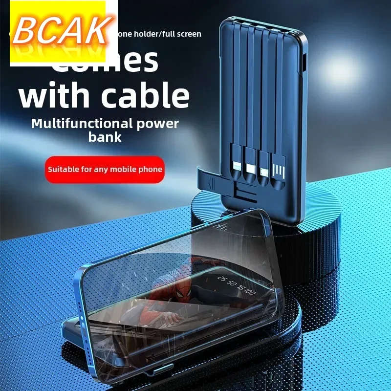 Universal BCAK Full Mirror, Large Capacity Self-contained Cable, Power Bank 20000mAh Self-contained Four-wire Bracket, Mobile Po