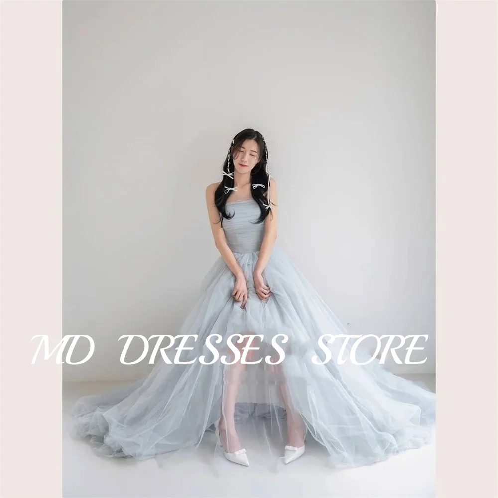 

MD A-line Fairy Wedding Dresses Pleat Tulle Puffy Party Dress Bride Gowns Korea Tiered Photo shoot Floor-Length Customized 2025