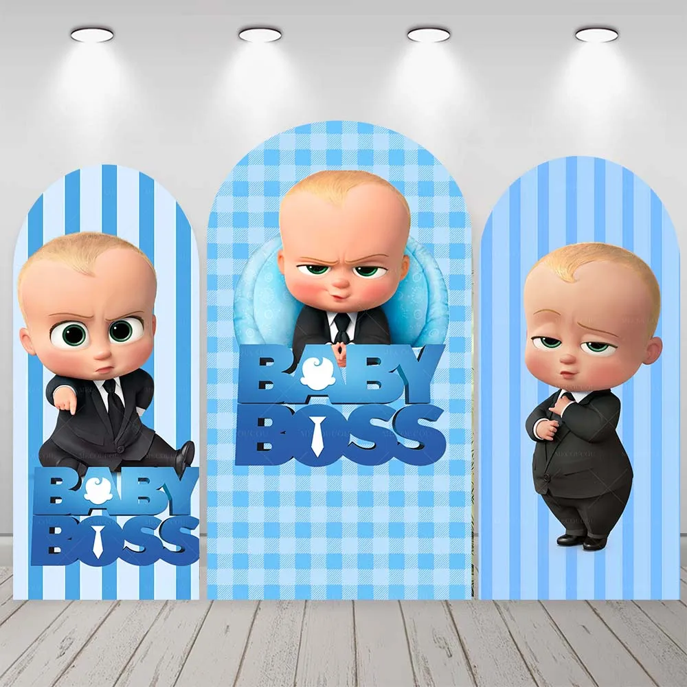 ボスベイビー パーティーデコレーション アーチ背景カバー ブラック蝶ネクタイ ブルー 男の子 誕生日 新生児 1歳 ベビーシャワー 撮影用
