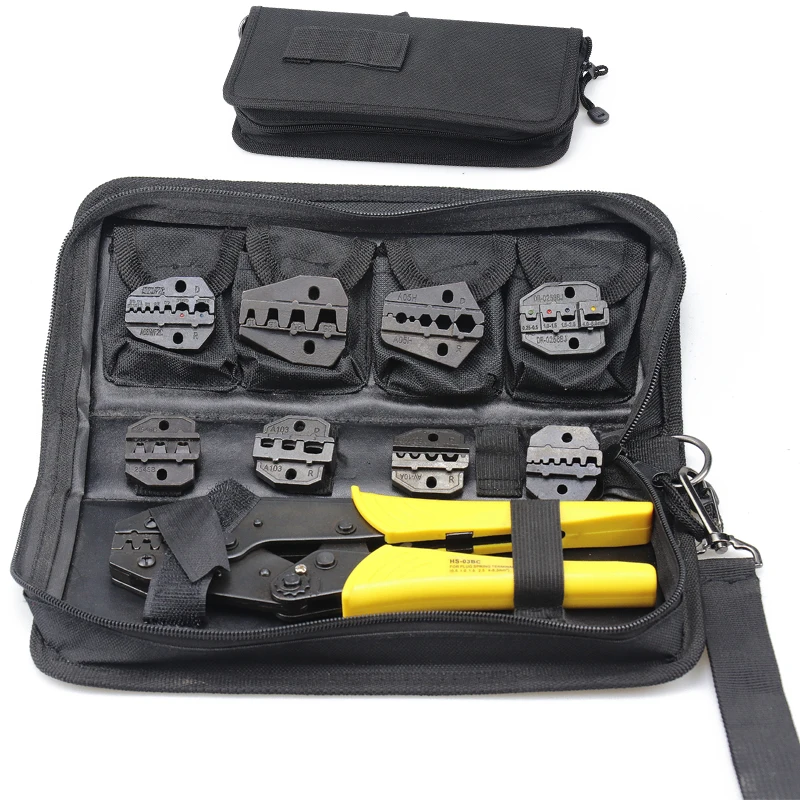 

Multi-jaw Ratchet Crimping Tool Kit Connectors Terminal Wire Cable Crimper Pliers w/ 8 Interchangeable Jaws