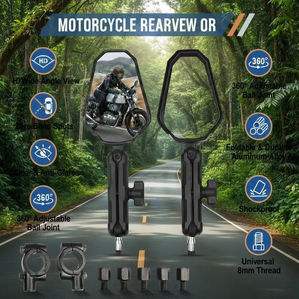 

Universal Motorcycle Mirrors Angle FANTIC MV CFMOTO VOGE Adjustable Folding Handlebar Side Mirror Adventure Dirt Street Bike ATV