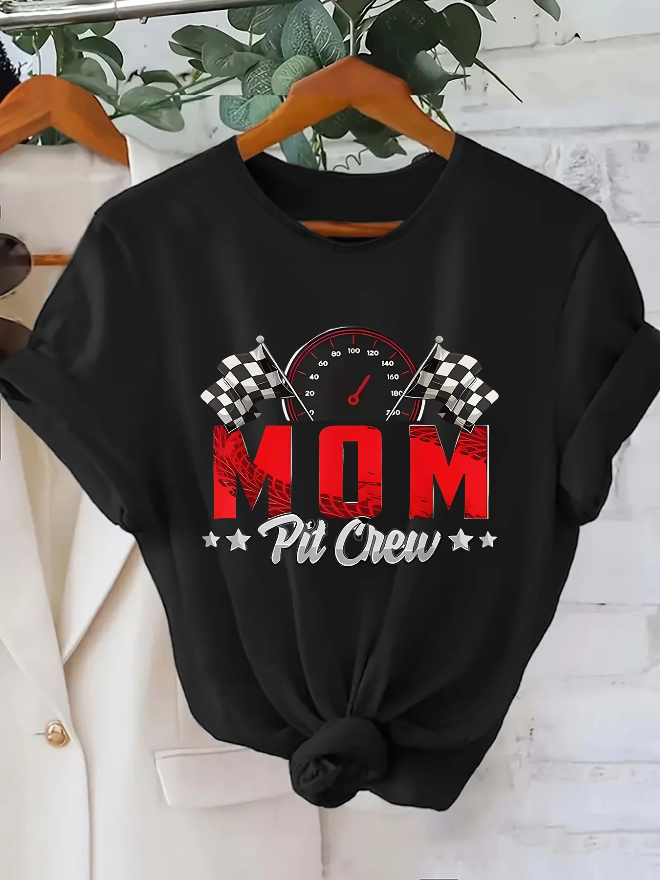 Mom's Repair Team Racing T-Shirt - Women's Racing Birthday Party Matching Family Short-Sleeved Casual Round Collar
