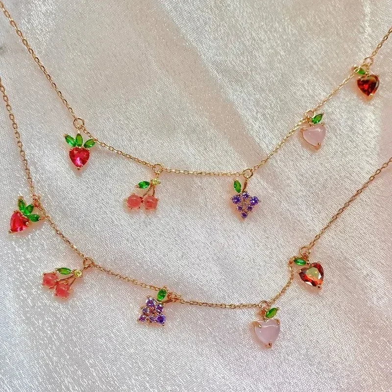 INS Style Hot Sale Zircon Cherry Peach Tropical Fruit Bracelet female Adjustable