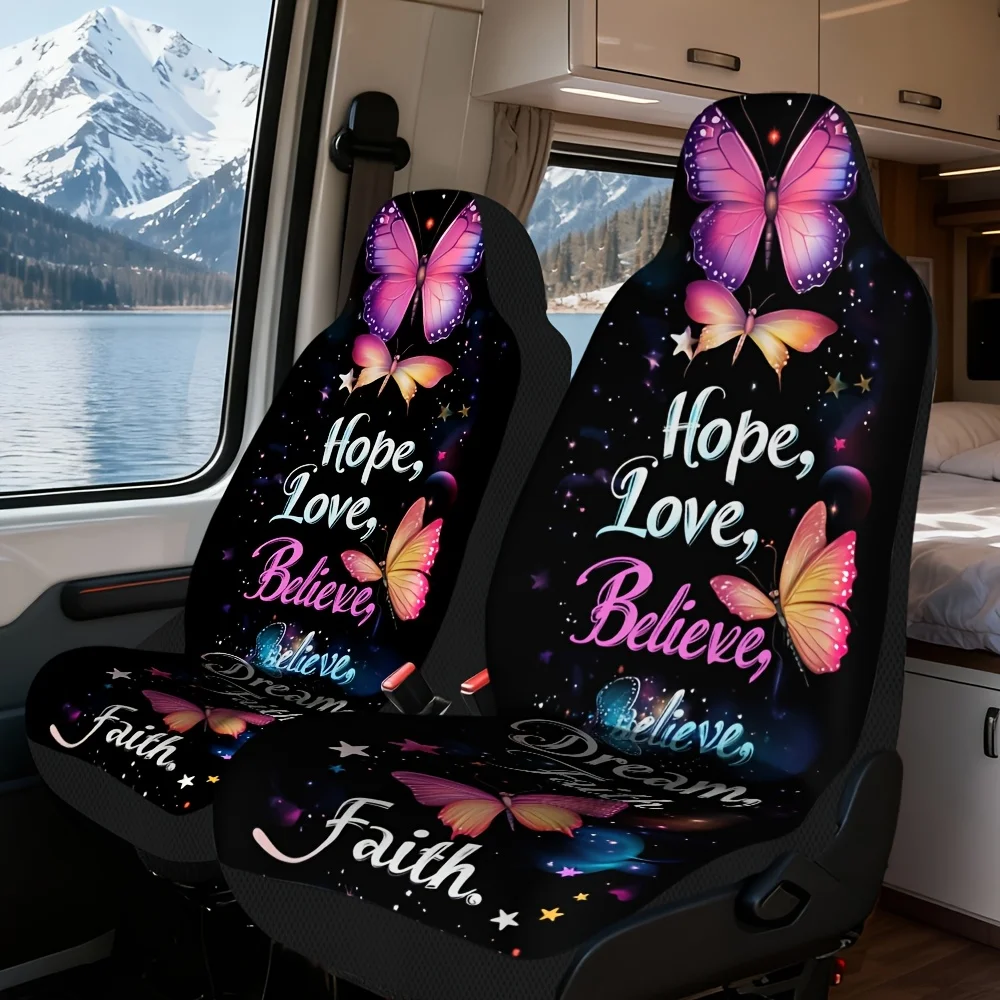 

Набор из 2 универсальных чехлов для автомобильных сидений с дизайнерскими рисунками и мотивирующими надписями, идеально подходящий для улучшения интерьера вашего автомобиля. Су