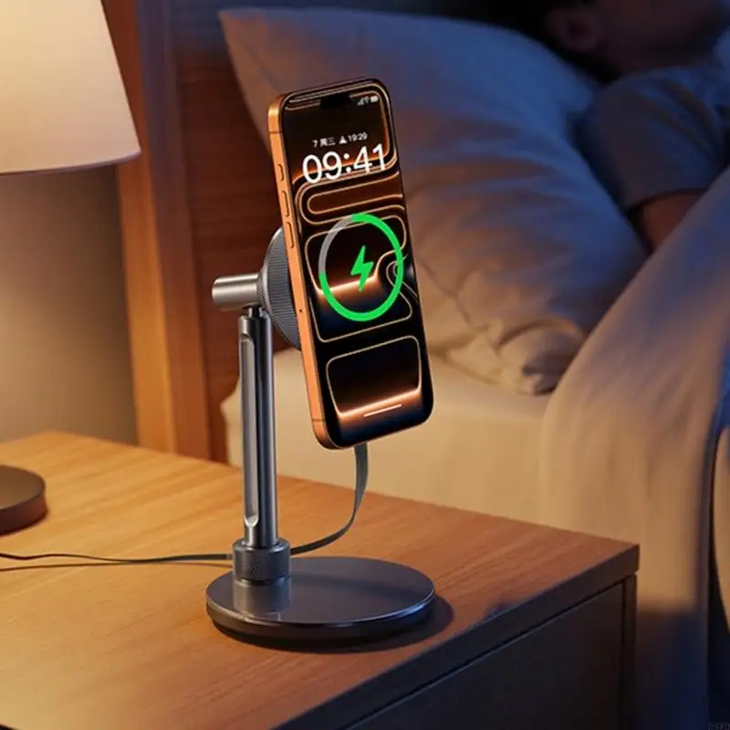 

15W Wireless Fast Charging Stand for Phone 17 16 15 Aluminum Desktop Phone Stand 360 Degree Rotating Charging Holder H8WD