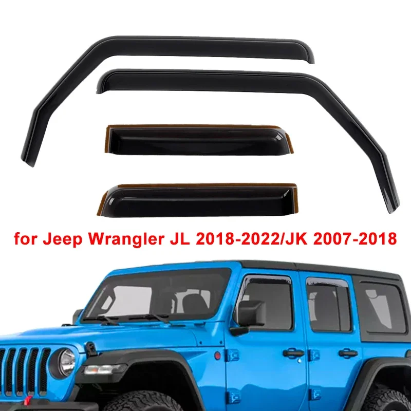 2/4szt Czarny deflektor szyby samochodowej Wbudowane osłony przeciwdeszczowe do Jeep Wrangler JL 2018-2022/JK 2007-2018