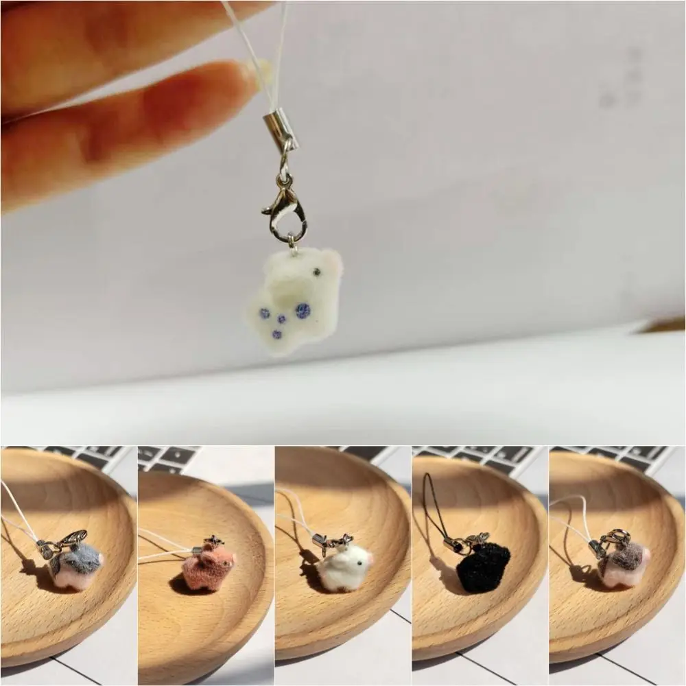 Cute Resin Flocking Mini Pig Lovely Multi-color Animal Pendant Fluffy Cartoon Style Phone Lanyard Bag Accessory
