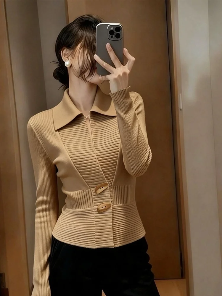 i Color Strickoberteil für Damen, Frühling, High-End-Design, einzigartig, schön, jugendlich, tailliert, super gut aussehender Pullover