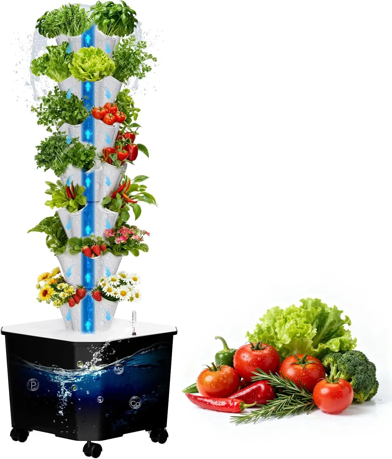 

7-Layer Hydroponic Tower Garden with 12V Pump & Smart Timer, BPA-Free Indoor/Outdoor Planting System
