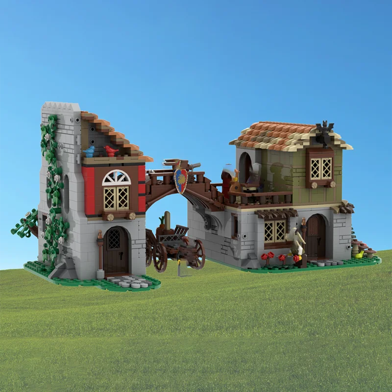 

1464PCS Moc medieval modular town entrance house model DIY assembly building block toys children's birthday gift