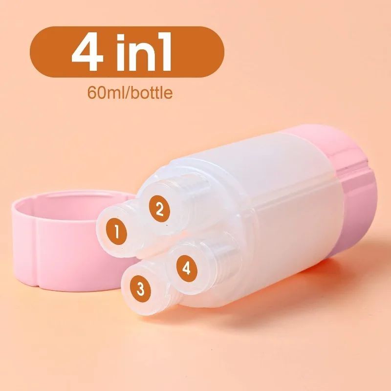 4-in-1 Auslaufsichere Flasche 4 * 60ml für Reise Fitness Camping Handgepäck Reisegröße Toilettenartikel Shampoo Lotion Flasche – Detail 3
