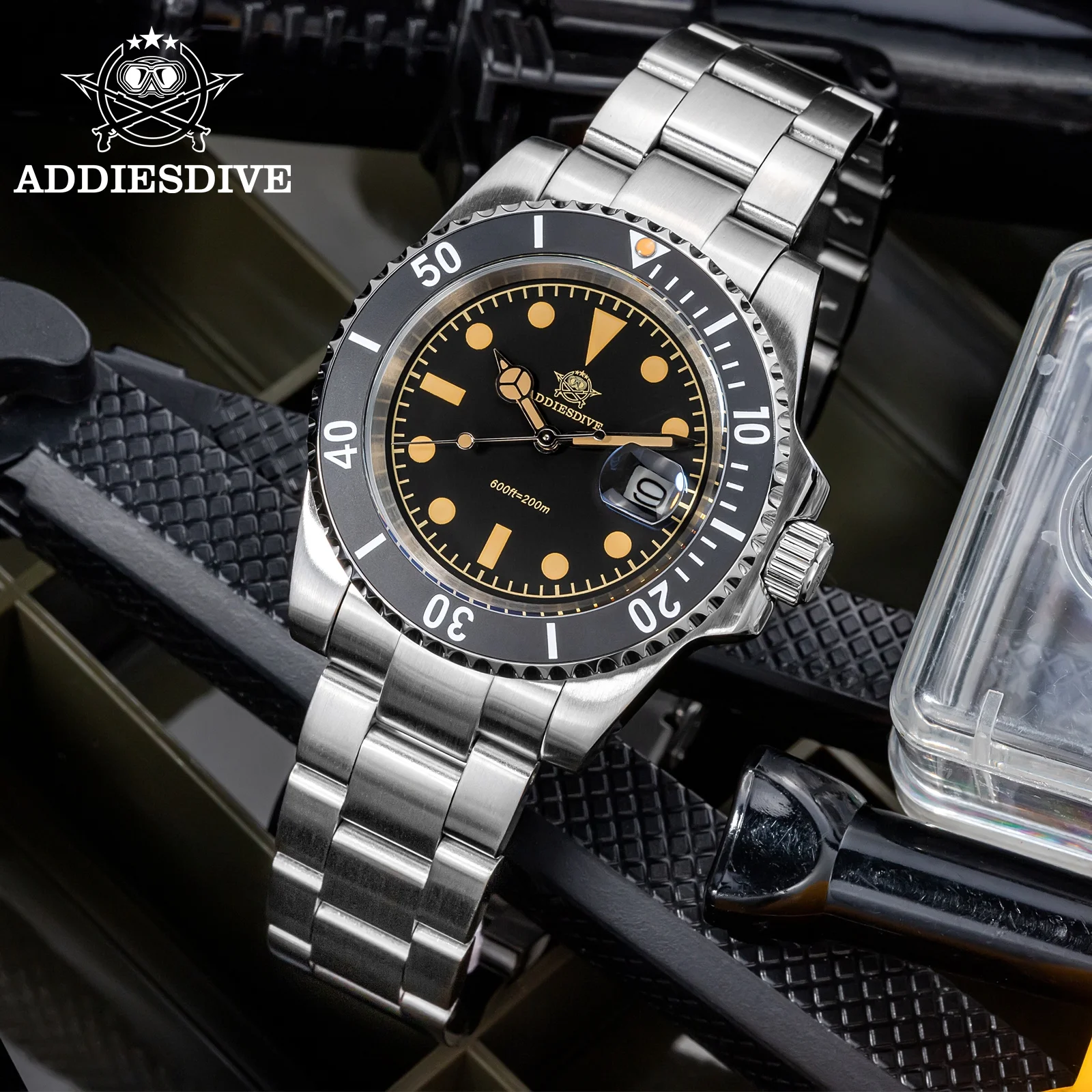 ADDIESDIVE New Watch For Men Quartz Wristwatch 200m Waterproof AD2040 Super C3 Luminous AR Coating Calendar Diving Watch