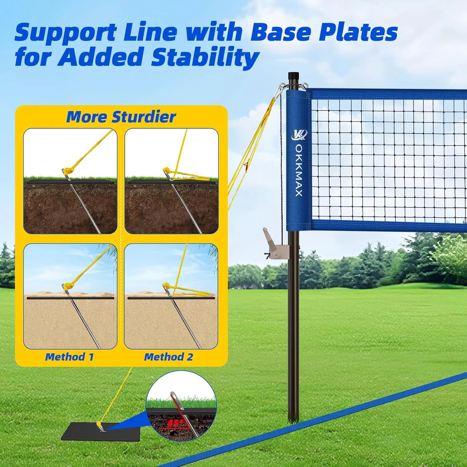 Outdoor Volleyball Net Set with Adjustable Poles, Anti-Sag Design, Includes Beach Anchor Plate, Scoreboard, Boundary Lines & Carry Bag for Backyard, Beach, Grass