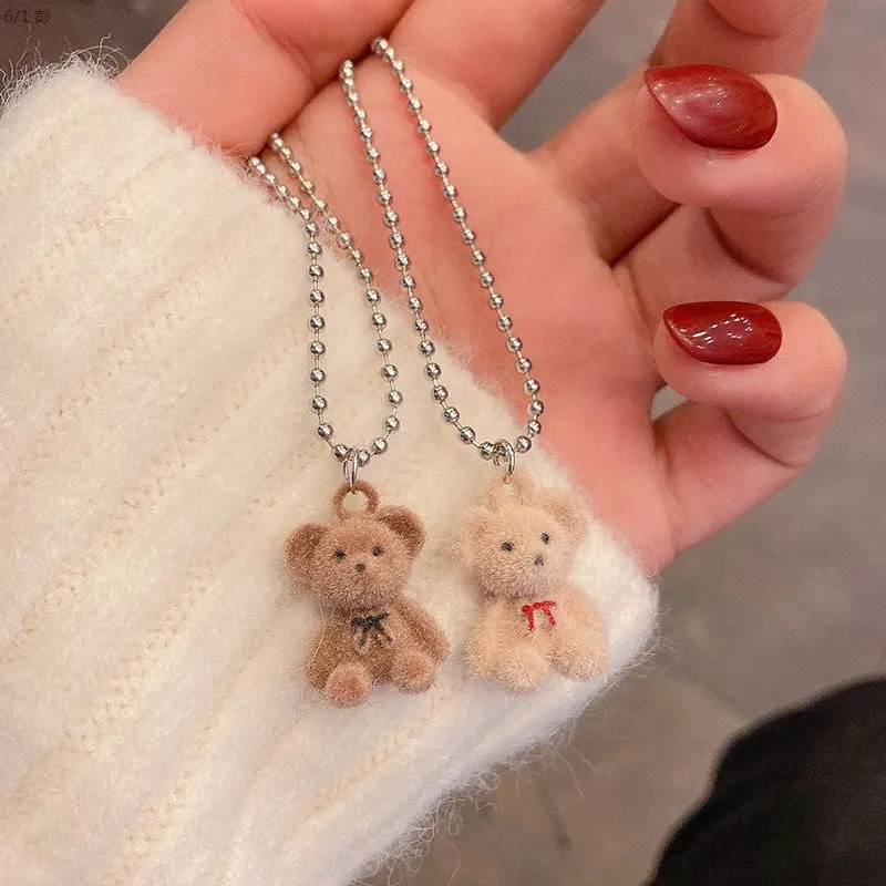 Creative Cute Bear Pendant Necklace For Women Girl Korean Fashion Bear Long Sweater Neck Chain Necklace Punk Party Jewelry Gifts