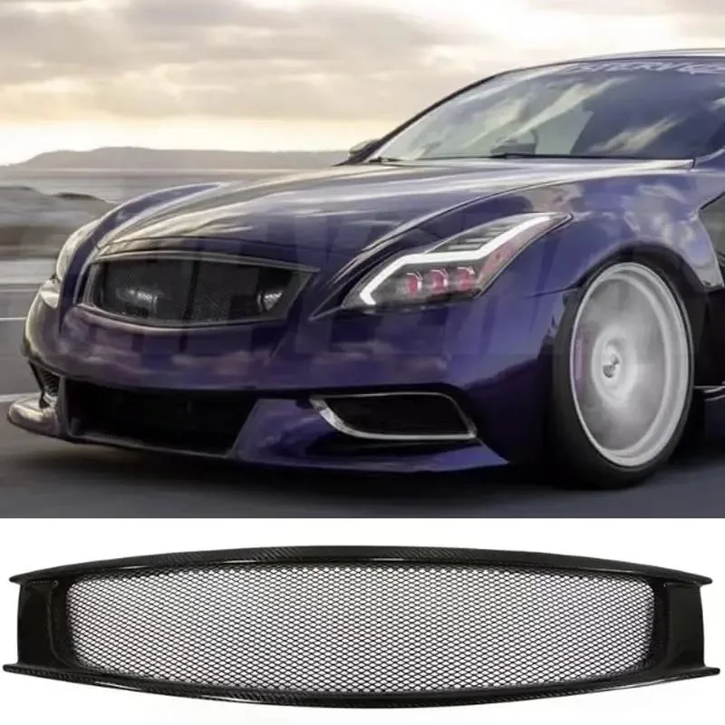 Real Carbon Fiber Front Upper Mesh Grill Grille For 2008-2013 Infiniti G37 Coupe 2 4Door Performance Upgrade Exterior Sport