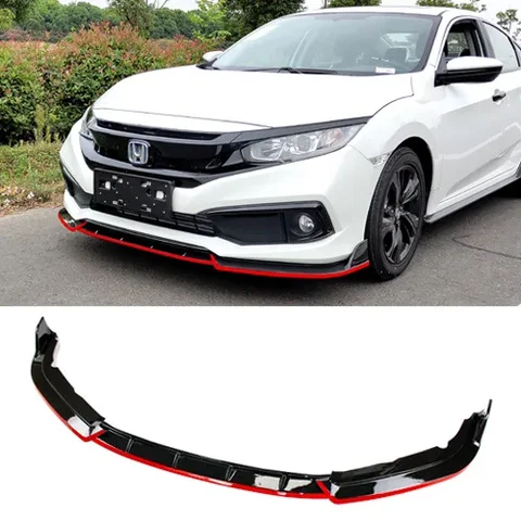 Передний сплиттер-диффузор для Honda Civic Sedan 10-го поколения 2016-2021, карбоновая накладка, обвес, спойлер-юбка