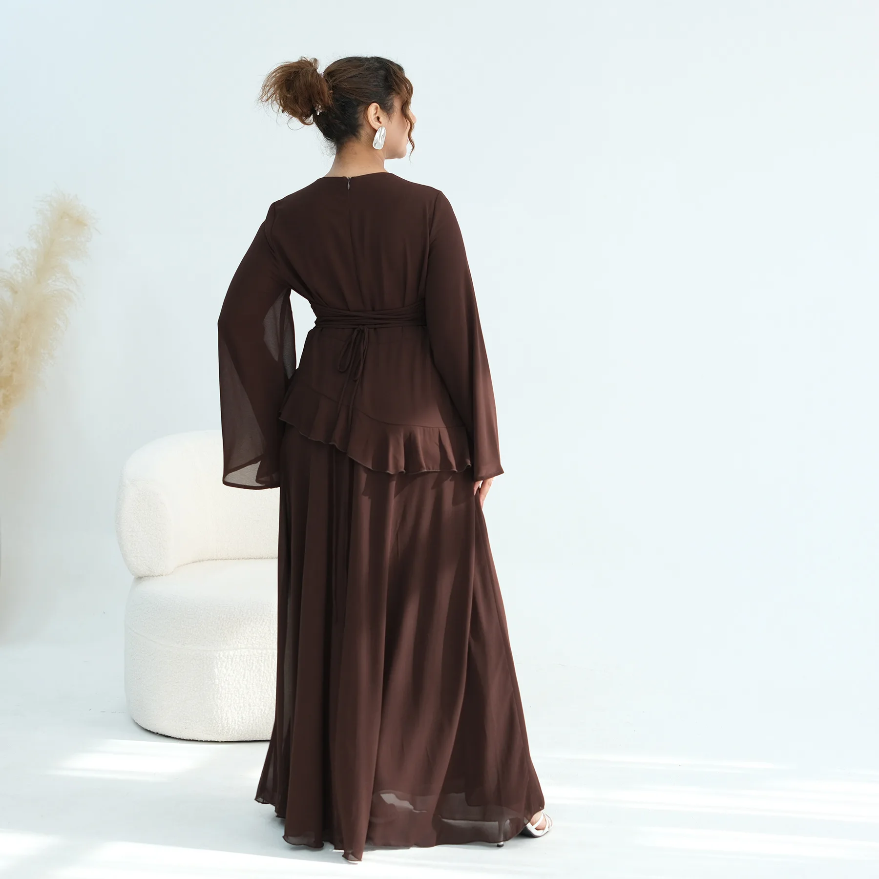 

2026 Muslim Maxi Dress Chiffon Abaya Women Long Sleeve Pleated Sundress Robe Caftan Femme Vestidos Turkey Dresses Party Evening