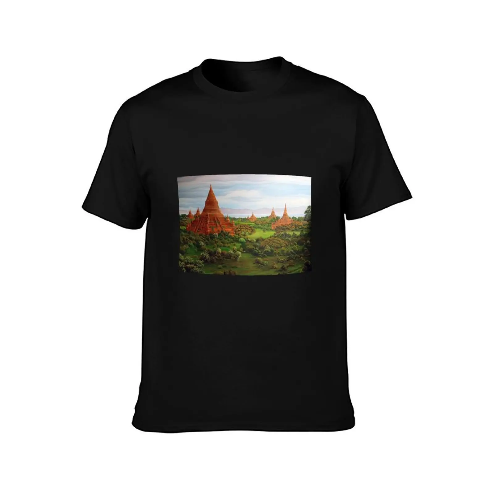 Pyramid temples of Buddha in Myanmar plain landscape painting T-Shirt All Match Print Short Sleeve Top T-Shirt