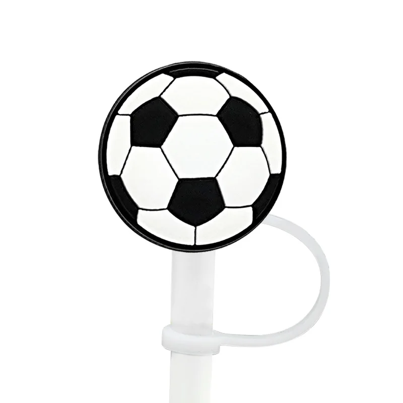 1/12PCS Sports Style Silicone Straw Topper,8mm Football Straw Cover Basketball Rugby Drinkware Plug,Dust Splash Proof Straw Cap