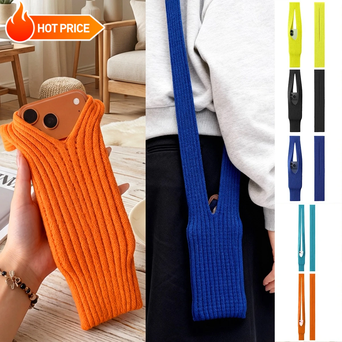 

New 2026 Phone Pocket Woven Bag Short 40cm Long 80cm Fashion Accessories High Knitted Mobile Phone Mini Bag Portable For iPhone