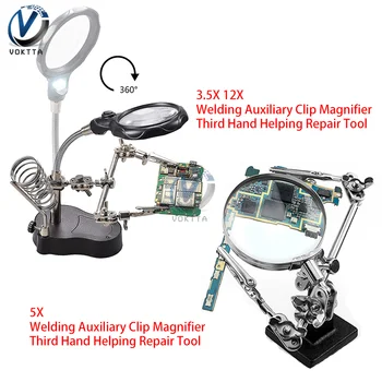 3.5X 5X 12X Welding Auxiliary Clip Magnifier Desktop Soldering Iron Holder Circuit Board Welding Magnifying Glass Bracket Tools