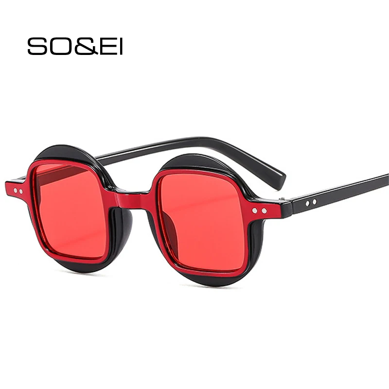 

SO&EI Vintage Round Double Color Punk Men Sunglasses Fashion Square Clear Gradient Lens Women Rivets Sun Glasses Shades UV400