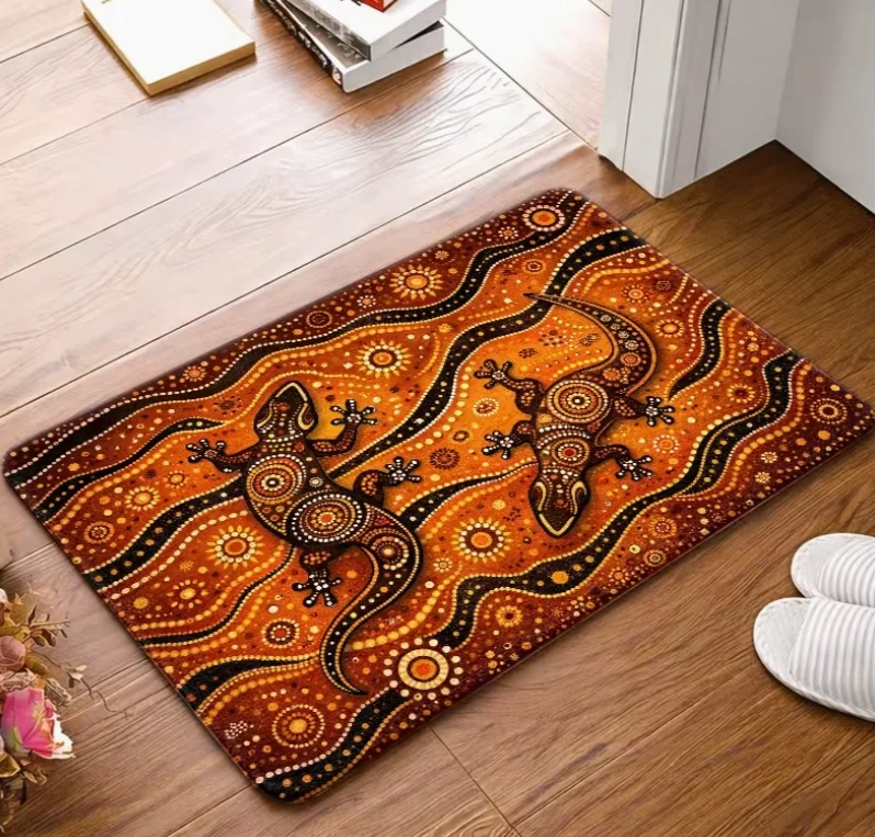 Aboriginal Art Gecko Pattern Doormat, Durable, & Machine-Washable, Suitable for Living Room, Bedroom, Office, Bathroom Carpets
