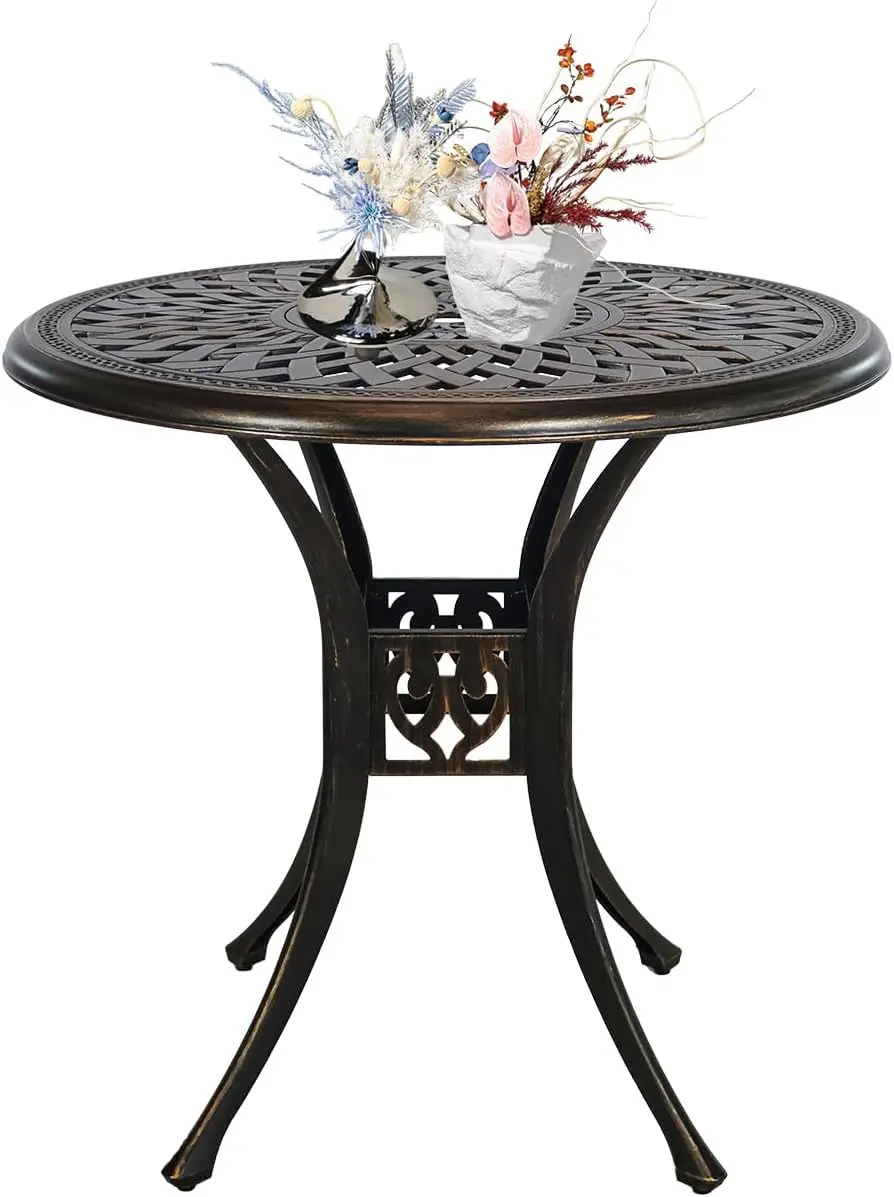 

30.31" Outdoor Patio Dining Table, Cast Aluminum Bistro Table, Round Metal Table, Furniture Set with 2.36" Umb