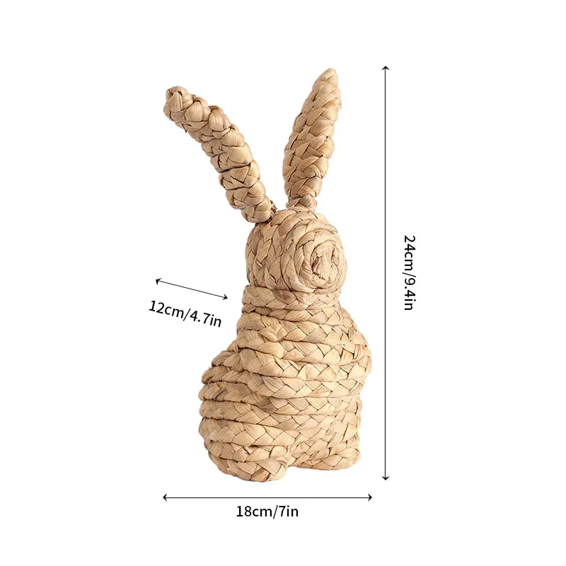 Spring Creative Easter Rabbit Home Decoration with Flower Cute Straw Bunny Home Decorative Ornaments