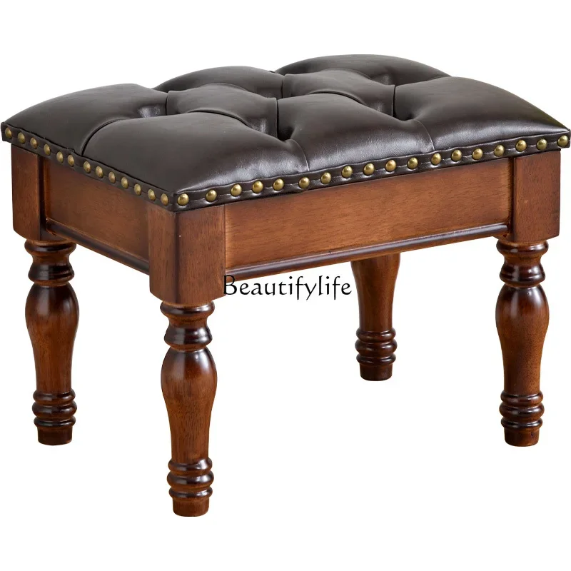 

ls 27rural solid wood coffee table stool for making tea, living room retro furniture simple rubber wood high-end casual low stoo