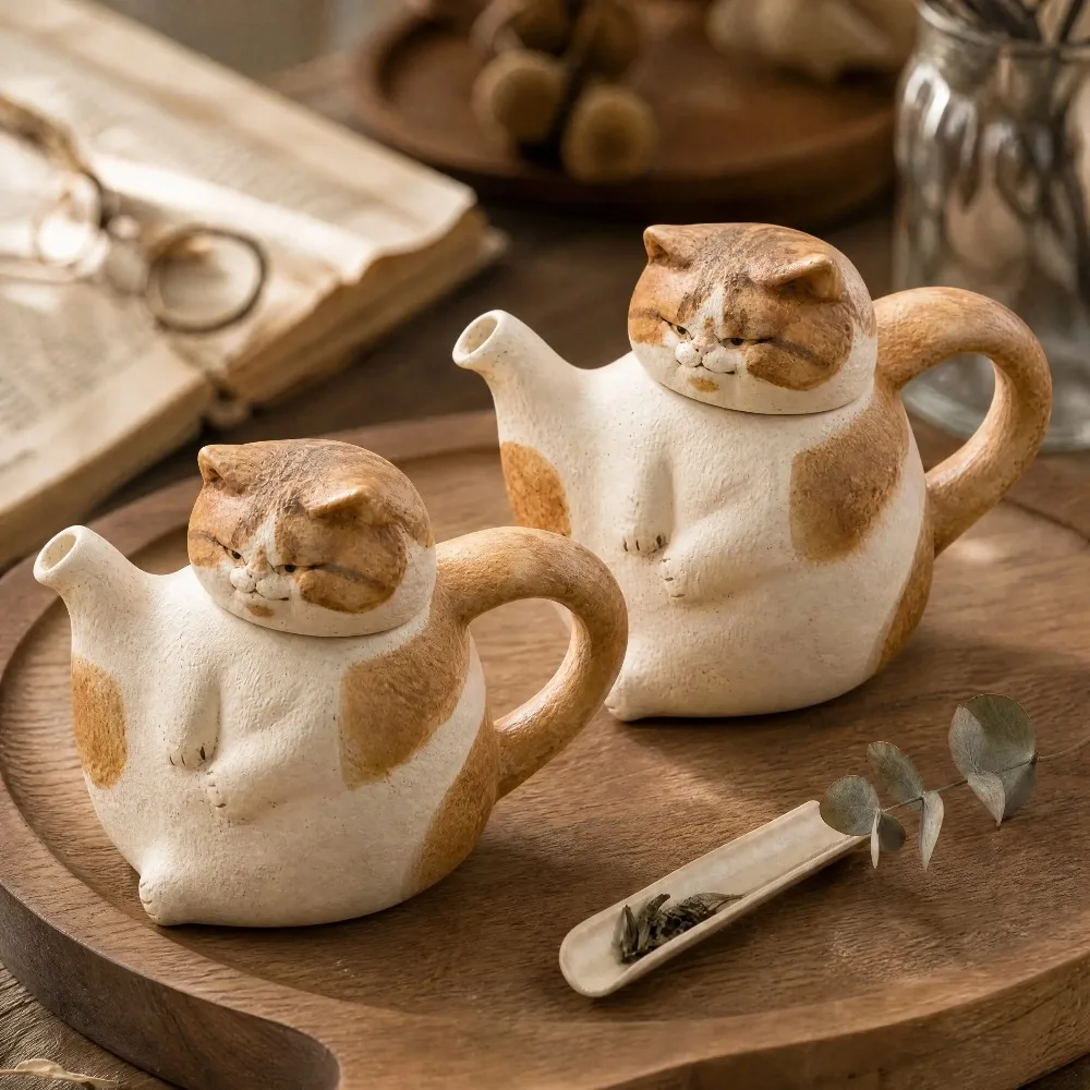 Cartoon Cat Tea Set Funny Realistic Cat Ceramic Tea Set Teapot Tableware Chinese Teapot Accessories Samovar Kettle Pot
