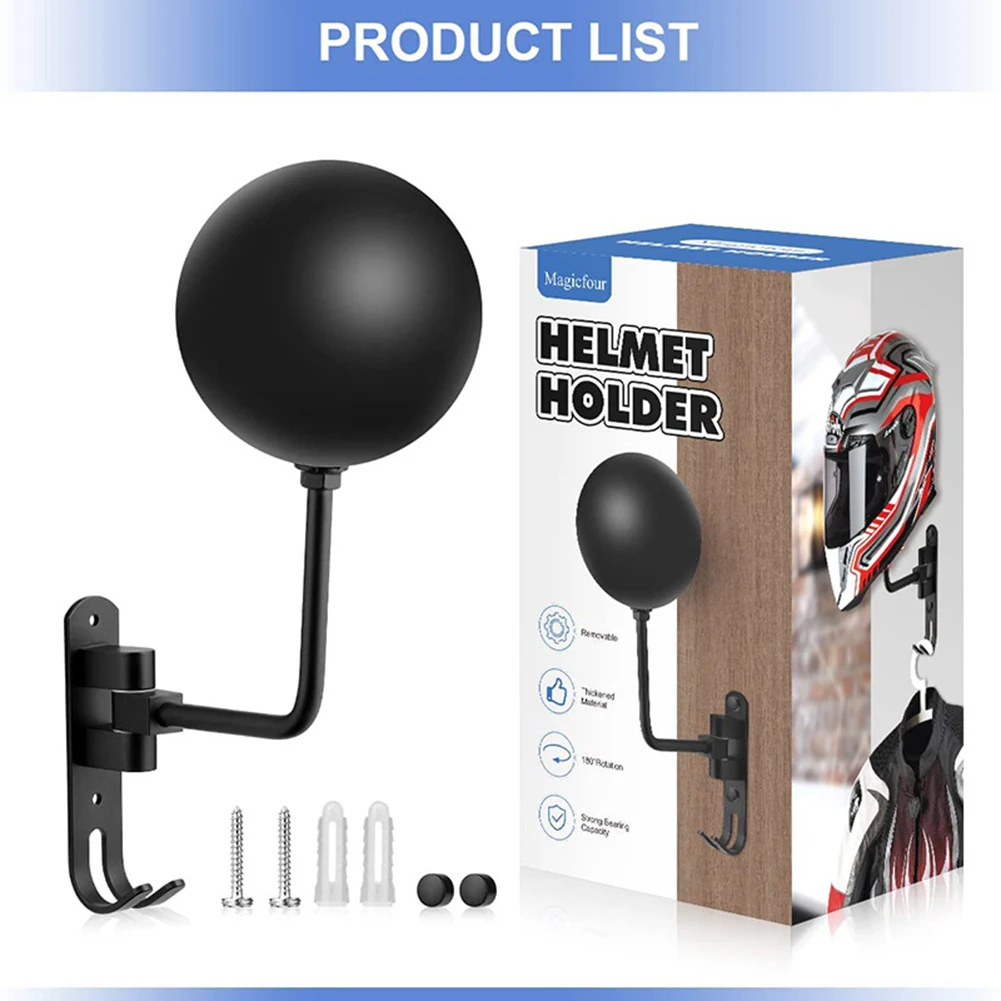 Motorcycle Helmet Rack Wall-mounted 180-degree Rotation Helmet Hanger Display Holder With Double Hook For Coats Caps Hats