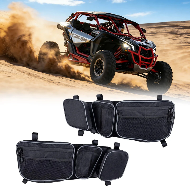 UTV Side Door Bags Waterproof Storage Pockets With Cup Holder Removable Knee Pad For Can Am Maverick X3 Max R RR XMR XDS Turbo