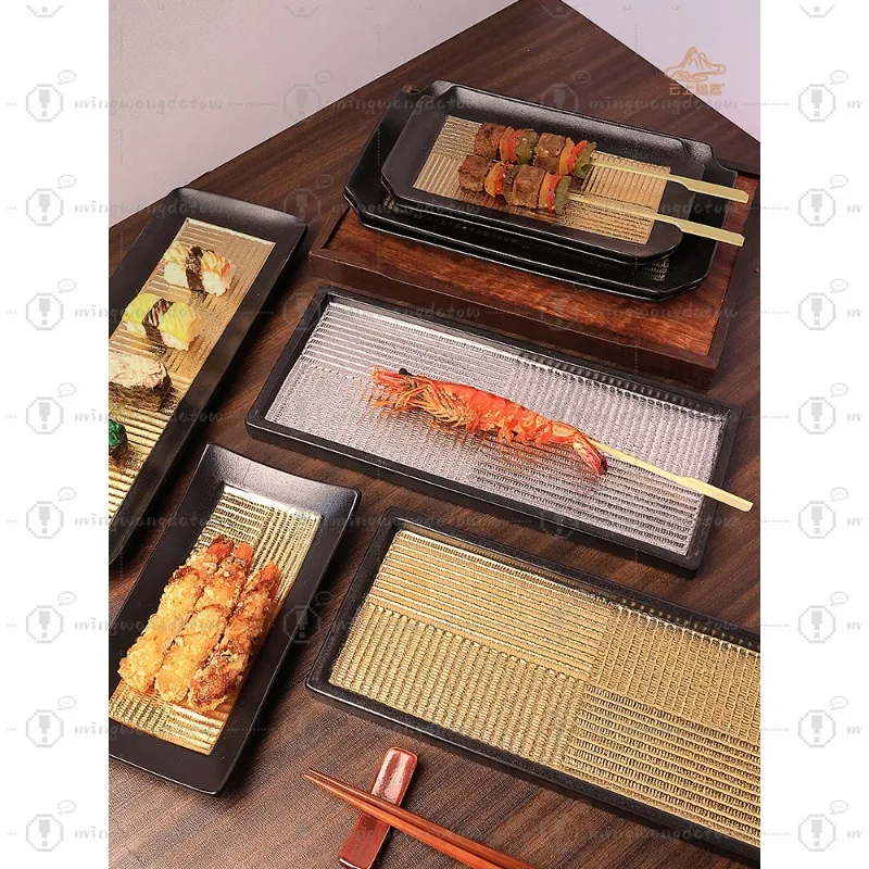 Long Plate Ceramic New Plate Japanese Sushi Tableware Ceramic Barbecue Plate Yakiniku Kaiseki Tableware
