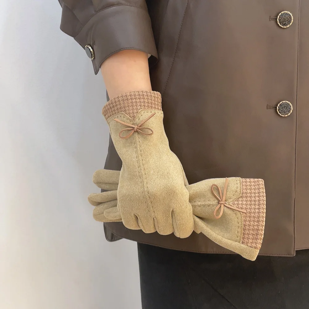 Winter houndstooth Gloves Warm Touch Screen Gloves Women Cold Protection Full Finger Mittens Outdoor Cycling Thick Woolen Glove