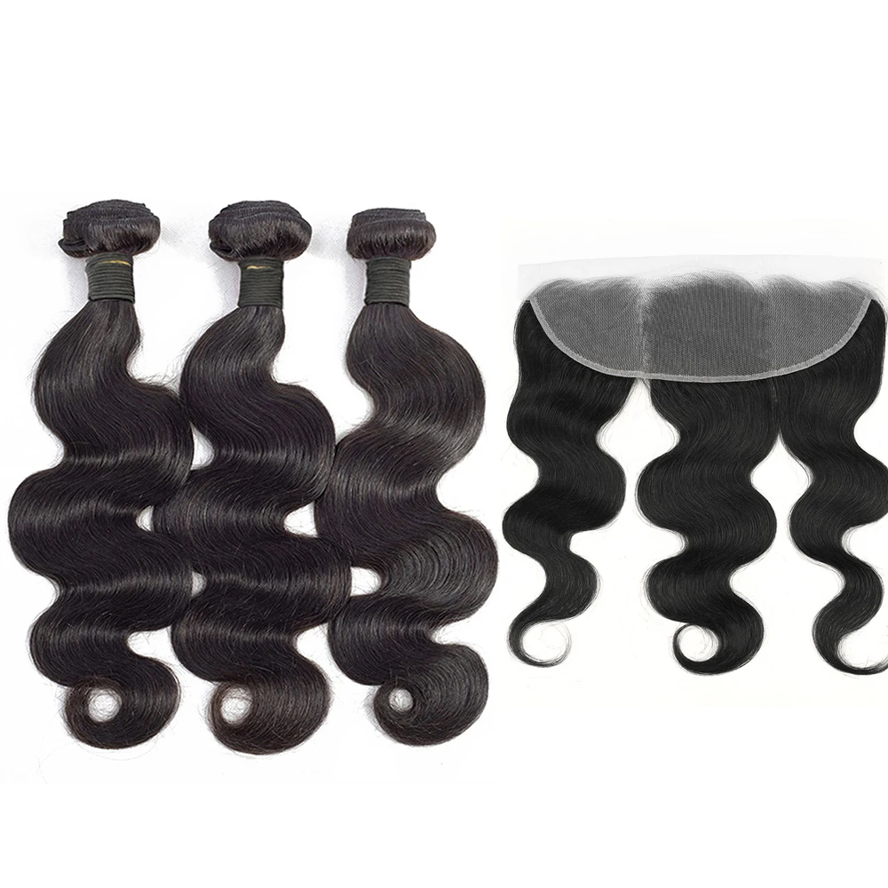 Mechones de cabello humano Remy brasileño con cierre Frontal de encaje 13x4, extensiones de cabello humano con cierre