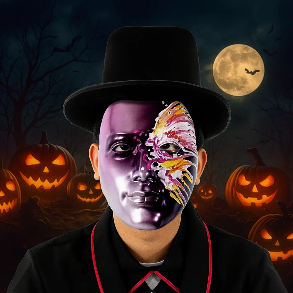 

Необычная пластиковая маска для лица с фантомной краской, струящаяся красочная полнолицевая маска, реквизит для косплея, маскарада, аниме, реквизит для косплея, карнавал