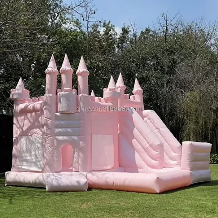 3 in 1 bounce house with slide pink wedding bouncy castle inflatable bouncer with blower for sale