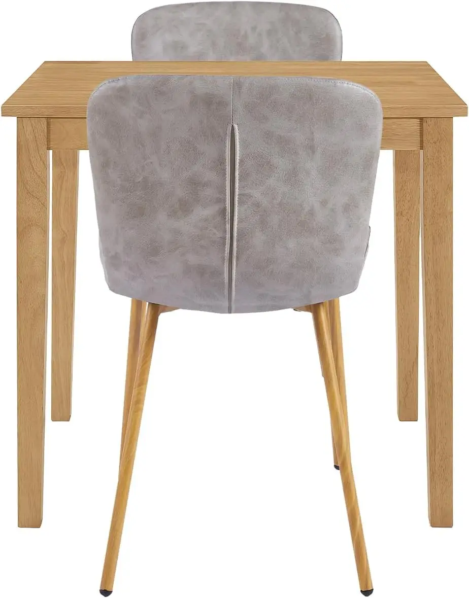 Furniture Ledbury Light Oak Dining Table and Chairs Set 2, Small Kitchen Table and Grey Leather Effect Dining Chairs w
