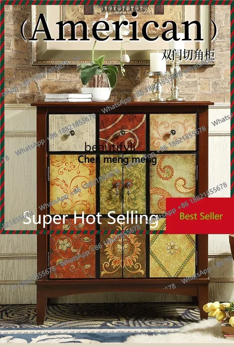 American Shoe Cabinet Home Retro Entrance Cabinet Solid Wood Home Integrated Storage Retro Hallway